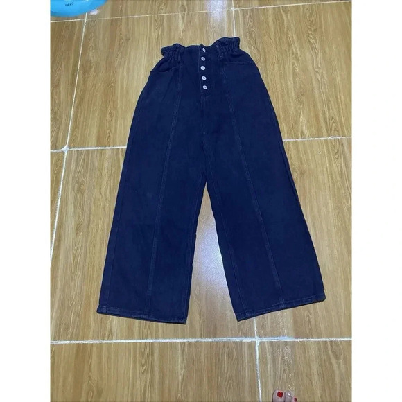 VTG Y2K High Waist Baggy Jeans 5 Buttons Stretch Waist Pocket Black Straight S/M - Picture 10 of 10